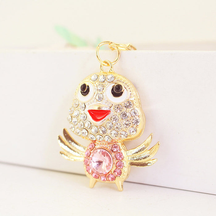 Cute Rhinestone Winged Chick Car Keychain Bag Charm