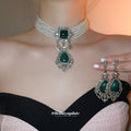 Multi Strand Pearl Green Teardrop Necklace Drop Earrings view 2