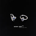 Silver Huggie Hoop Earrings Blue Center Eye Zircon Charm view 3