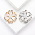 Camellia Shell Pearl Brooch Gold Silver Rhinestone Flower Pin view 1