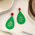 Green Glitter Christmas Tree Teardrop Earrings Red Posts view 2