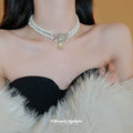 Double Strand Pearl Necklace Crystal Teardrop Pendant view 1