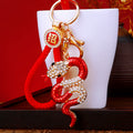 Jeweled Auspicious Snake Keychains with Fortune and Loose Heart Loop Options view 2