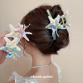 Mixed Floral Starfish Hair Claw And Pink Or Blue Duckbill Clips view 2