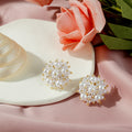 White Pearl Cluster Flower Stud Earrings Gold Accents view 1