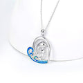 Silver Tone Dolphin Heart Blue Wave Pendant Necklace view 3