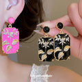 Rectangular Enamel Floral Statement Drop Earrings Two Colors view 1
