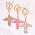 Rhinestone Airplane Keychain Gold Tone Metal Plane Charm view 1
