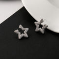 Textured Silver Tone Open Star Statement Stud Earrings view 4