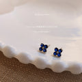 Silver-Tone Mini Blue CZ Four-Petal Flower Stud Earrings Pair view 6