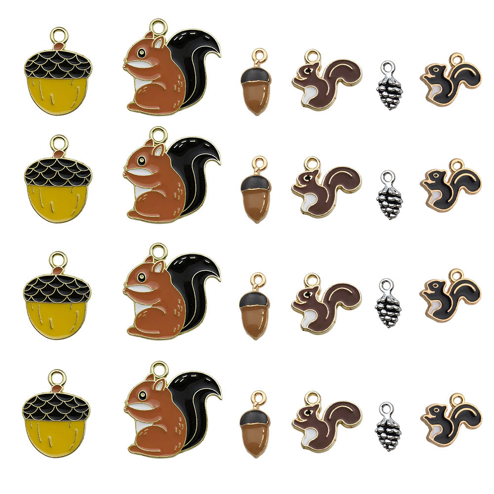 Enamel Zinc Alloy Squirrel Pine Cone Charm Pendant for DIY Earring Keychain Jewelry Making