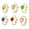 Gold Open Band Triangle Glass Stone Adjustable Ring view 5