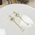 Bamboo Round Gold Tone Triple Chain Tassel Stud Earrings view 4