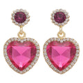 Pink and Purple Crystal Heart Drop Earrings in Gold Tone view 5