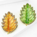 Enamel Leaf Brooch Crystal Border Green or Yellow Gold view 3