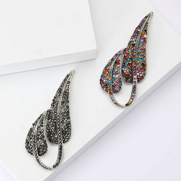 Crystal Looped Leaf Brooch In 2 Styles With Polished Metal Details