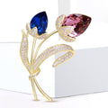 Blue Pink Crystal Twin Tulip Brooch Gold Pave Stem view 3