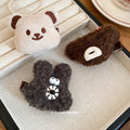 Plush Bear Face Duckbill Hair Clips Brown And Cream view 2