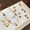 Brown Beaded Layered Necklace With Oval or Square Accents view 3