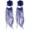 Metal Flower And Fine Chain Fringe Earrings In Two Tones view 5