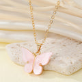 Gold Tone Acrylic Butterfly Pendant Necklaces in Eight Colors view 9
