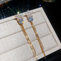 Crystal Star Earrings With Long Bar Tassels In Gold Tone view 6