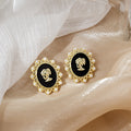 Three Color Cameo Portrait Gold Tone Statement Stud Earrings view 3
