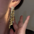 Long Sequin Tassel Earrings in Gold and Silver Tone view 2