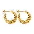 Gold Steel Twisted Rope C-Shape Hoop Stud Earrings view 5