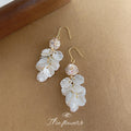 Gold Tone White Leaf And Pale Pink Stone Cluster Hook Earrings view 2