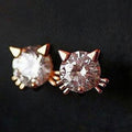 Rose Gold Cat Ear Clear CZ Kitten Stud Earrings Pair view 2