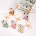 Rhinestone Elephant Keychain Metal Animal Bag Charm Gold Tone view 1
