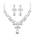 Black Silver Tone Crystal Scroll Teardrop Crystal Metal Necklace and Earring Set view 5
