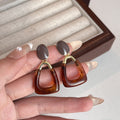 Amber Open Trapezoid and Gray Stud Dangle Earrings view 4