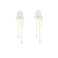 Pearl Look Cluster Gold Chain Extra Long Stud Earrings view 5