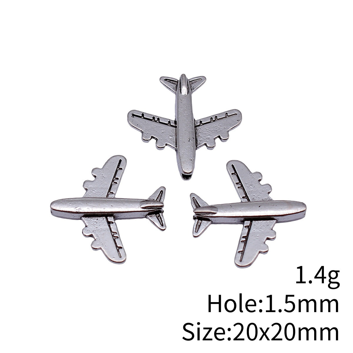 20x20mm 1.4g Antique Silver Zinc Alloy Airplane Small Hole Beads for Bracelet Necklace Jewelry Making