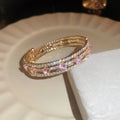 Gold Tone Stacked Crystal Bracelet Sets In Clear Blue Or Pink view 2