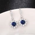 Silver Royal Blue Round Halo CZ Leverback Drop Earrings view 4