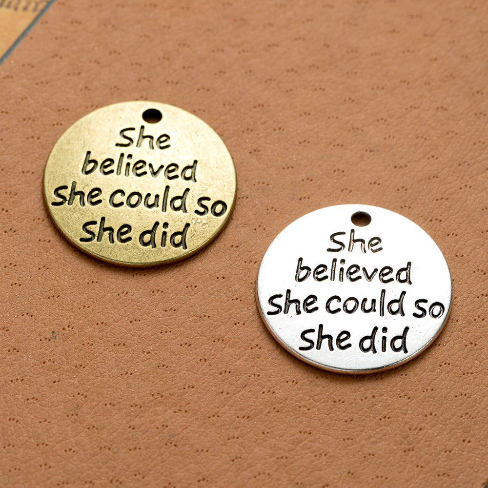 22mm Round Alloy Letter Charm Pendant