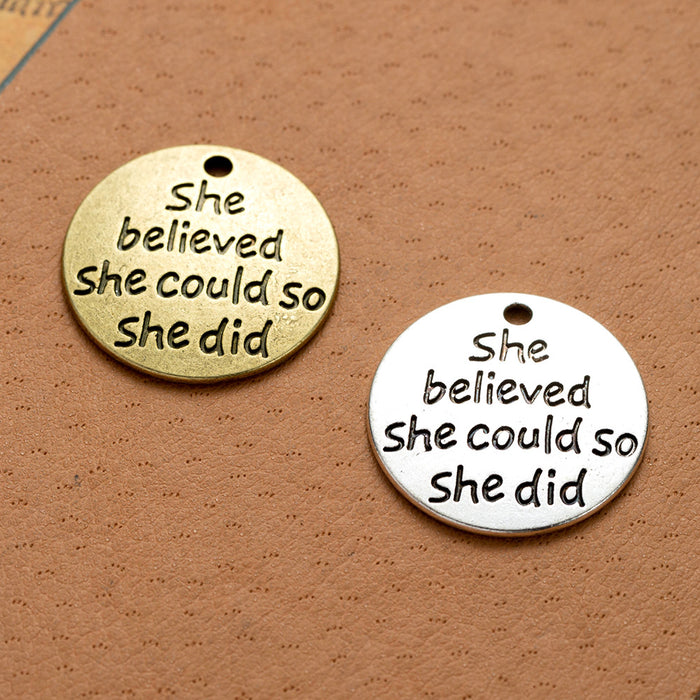 22mm Round Alloy Letter Charm Pendant