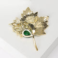 Pave Maple Leaf Brooch Gold Tone Yellow Green Pink Accents view 3