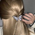 Silver Tone Crystal Butterfly Hair Clip With Two Chain Drops view 4