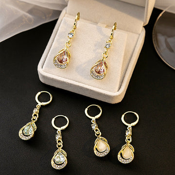 Yellow Green and Pink Teardrop Gold Tone Huggie Earrings