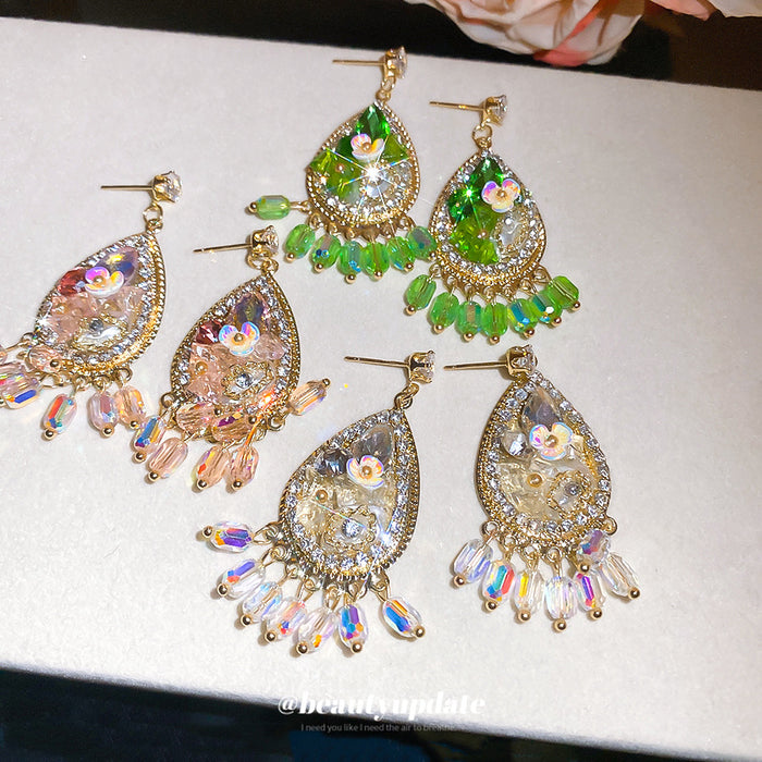 Ornate Teardrop Crystal Earrings in Three Colors for Everyday Styling