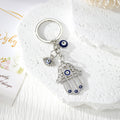 Crystal Hamsa Hand and Blue Evil Eye Metal Keychains view 5