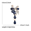 Navy Teardrop Crystal Bow Brooch Gold Silver Drop Pin view 6