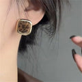 Leopard Print Square Stud Earrings with Gold Tone Frames view 4
