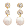 Gold Tone Triple Circle Earrings With White Pearl Drops view 5