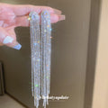 Long Crystal Fringe Statement Earrings in Gold and Silver Tones view 3