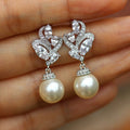 Leaf Cluster Drop Earrings with White Pearl Look Beads view 2